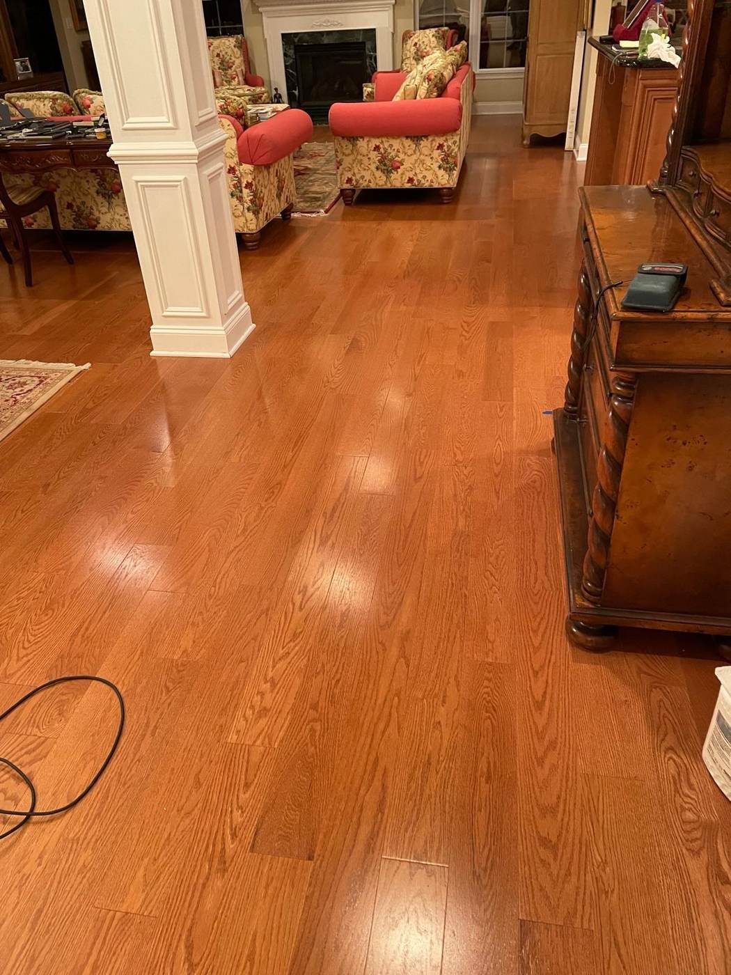 Glossy hardwood floor in a living room