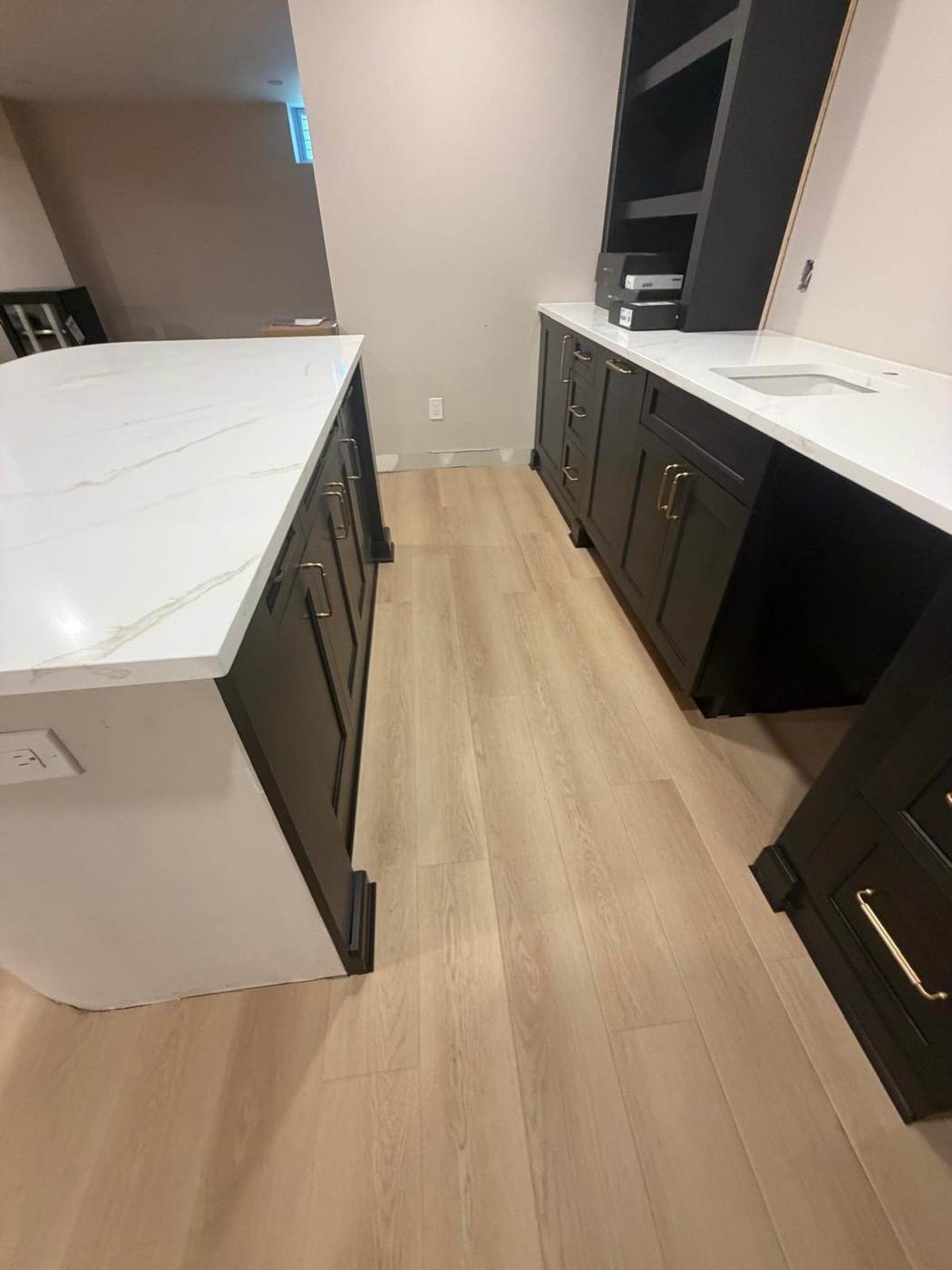 Light vinyl plank floor in a kitchen